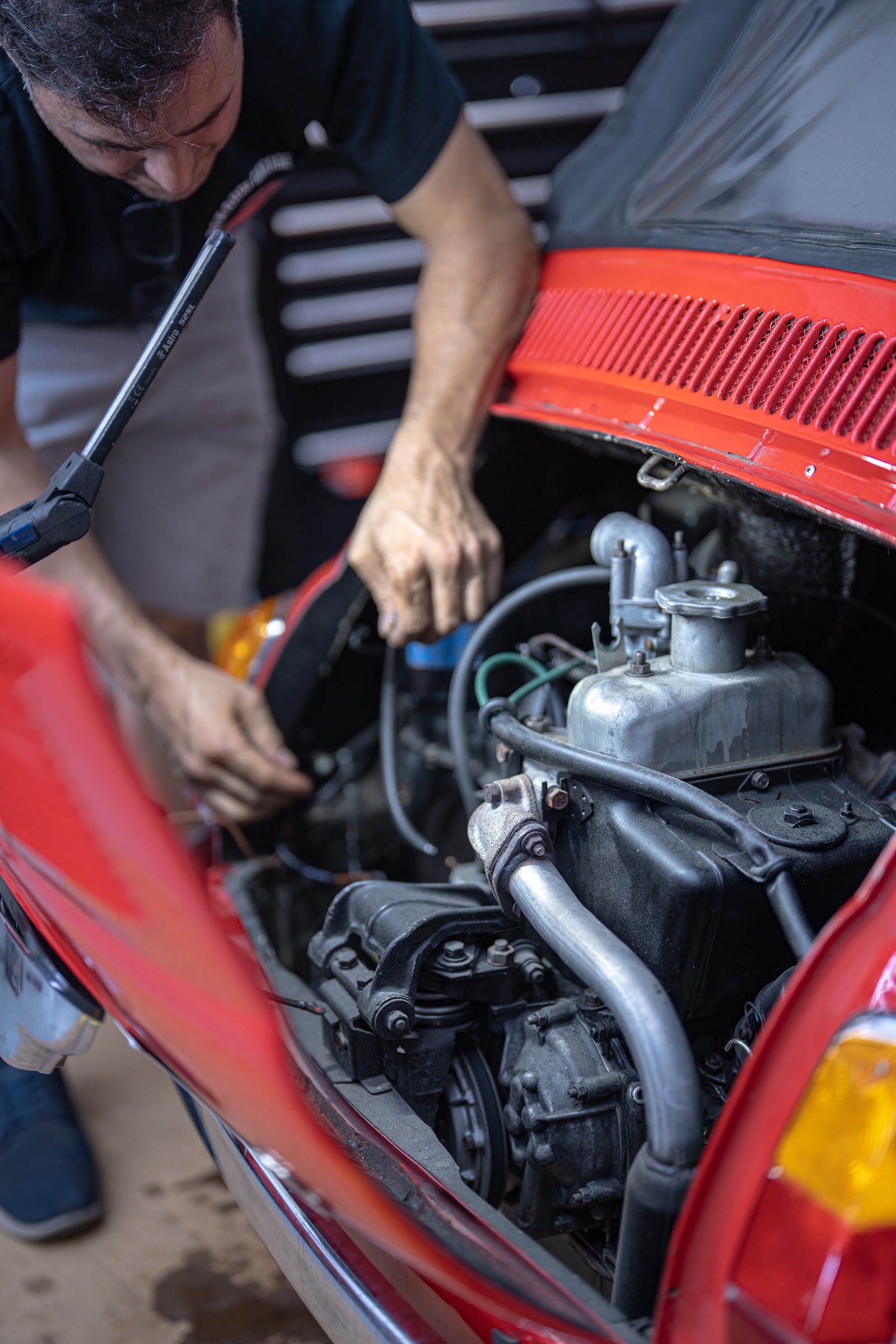 Precision work on a classic European engine at Bekardi Garage Houston